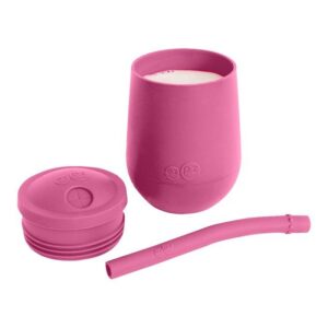 Ezpz Εκπαιδευτικό Ποτήρι Σιλικόνης Mini Cup Με Καλαμάκι Ροζ MS-P7424U | homidoo.gr