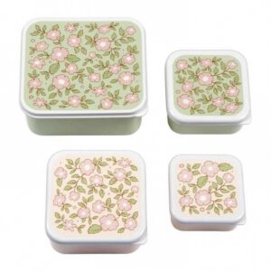 A Little Lovely Company Σετ 4 Δοχεία Φαγητού Lunch & Snack Box Blossoms - Sage SBSEBL44 | homidoo.gr