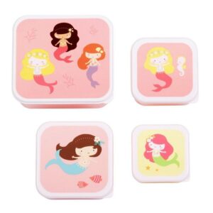 A Little Lovely Company Σετ 4 Δοχεία Φαγητού Lunch & Snack Box Mermaids SBSEME40 | homidoo.gr