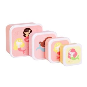 A Little Lovely Company Σετ 4 Δοχεία Φαγητού Lunch & Snack Box Mermaids SBSEME40 | homidoo.gr