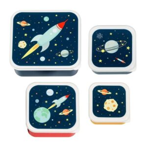 A Little Lovely Company Σετ 4 Δοχεία Φαγητού Lunch & Snack Box 'Space' SBSESP21 | homidoo.gr