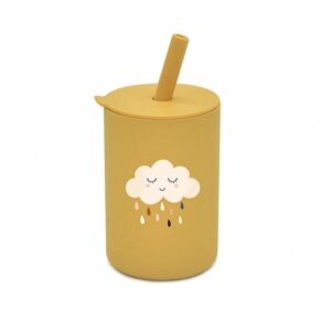 BabyLlama Ποτηράκι Σιλικόνης 160ml Με Καλαμάκι Cloud Μουσταρδί WB-015-Cloud | homidoo.gr