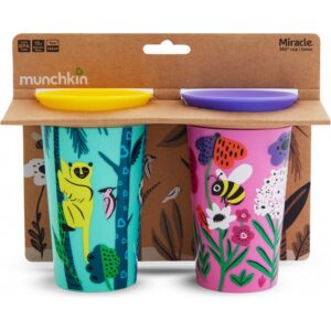 Munchkin Παιδικά Ποτήρια 2 Τμχ. Miracle 360° Wildlove Sippy 266ml Λεμούριος Και Μέλισσα 51765 | homidoo.gr