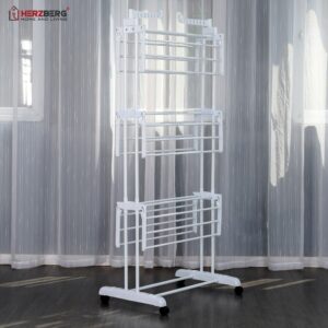 Herzberg HG-8034-WHT Πτυσσόμενη Απλώστρα με Ρόδες Λευκή