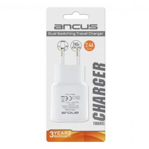 Ancus Φορτιστής Ταξιδίου Dual Usb 2.4A Switching Λευκός 5210029057090 | homidoo.gr