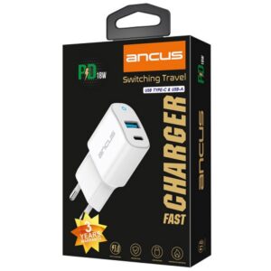 Ancus Φορτιστής Ταξιδίου 3.4Α Με USB-Α Και USB-C 18W Λευκός 5210029072338 | homidoo.gr