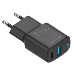 Ancus Φορτιστής Ταξιδίου Supreme Dual Με USB Και USB-C PD 18W 5Vx3.4A  Με Ένδειξη LED Μαύρος 5210029073083 | homidoo.gr