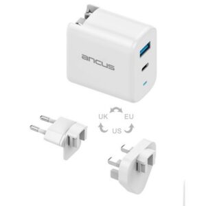 Ancus Φορτιστής Ταξιδίου Με USB-Α Και USB-C 30W Και Αντάπτορα UK Λευκός 5210029073090 | homidoo.gr