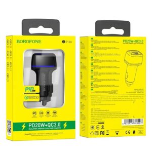 Borofone Φορτιστής Αυτοκινήτου Mercury Dual USB-C PD 20W Και USB QC 3.0A Με LED Ένδειξη Μαύρος BZ14A - Image 4