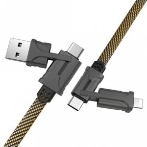 Hoco S22 Καλώδιο 4 Σε 1 USB Σε USB-C 3A Και Lightning 2.4A Με Πλάγια Πτυσσόμενο Καλώδιο 1.2m Καφέ | homidoo.gr