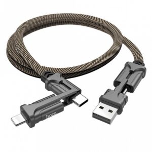 Hoco S22 Καλώδιο 4 Σε 1 USB Σε USB-C 3A Και Lightning 2.4A Με Πλάγια Πτυσσόμενο Καλώδιο 1.2m Καφέ | homidoo.gr
