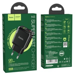 Hoco Φορτιστής Ταξιδίου Favor 3A Με 2 Εξόδους Φόρτισης USB-Α 18W Και USB-C PD 20W Μαύρος N5 - Image 5
