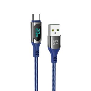Hoco Καλώδιο Σύνδεσης Extreme 5A USB Σε USB-C Με Οθόνη Ένδειξης Και Braided Καλώδιο 1.2m Μπλε S51 | homidoo.gr
