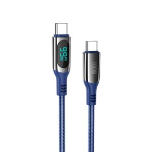 Hoco Καλώδιο Σύνδεσης Extreme 100W 20Vx5A USB-C Σε USB-C Με Οθόνη Ένδειξης Και Braided Καλώδιο 1.2m Μπλε S51 | homidoo.gr