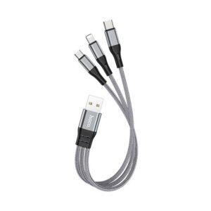 Hoco Καλώδιο Σύνδεσης Harbor 3 Σε 1 USB Σε Micro USB - Lightning - Type C 2.4A Με Braided Καλώδιο 0.25m Γκρι X47 | homidoo.gr