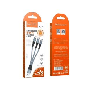 Hoco Καλώδιο Σύνδεσης Harbor 3 Σε 1 USB Σε Micro USB - Lightning - Type C 2.4A Με Braided Καλώδιο 0.25m Γκρι X47 | homidoo.gr