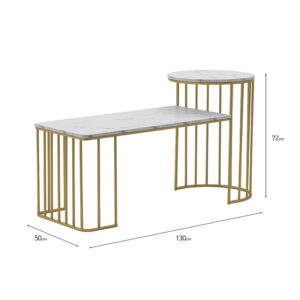 Inart Τραπέζι Σαλονιού Μεταλλικό-Ξύλινο 130x50x72cm Χρυσό-Λευκό 3-50-092-0142 - Image 6