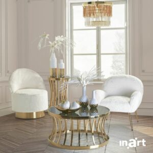 Inart Πολυθρόνα Fleece 60x66x76cm Λευκό-Χρυσαφί 3-50-104-0435 - Image 6