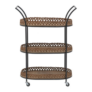 INART ΤΡΟΛΛΕΫ RATTAN/ΜΕΤΑΛΛΙΚΟ NATURAL/ΜΑΥΡΟ 67Χ37Χ88 | homidoo.gr