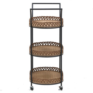 INART ΤΡΟΛΛΕΫ RATTAN/ΜΕΤΑΛΛΙΚΟ NATURAL/ΜΑΥΡΟ 67Χ37Χ88 | homidoo.gr