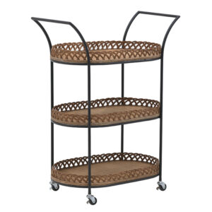 INART ΤΡΟΛΛΕΫ RATTAN/ΜΕΤΑΛΛΙΚΟ NATURAL/ΜΑΥΡΟ 67Χ37Χ88 | homidoo.gr