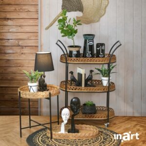 Inart Τρόλεϊ Rattan Μεταλλικό 67x37x88cm Φυσικό Μπεζ-Μαύρο 3-50-141-0015 - Image 6