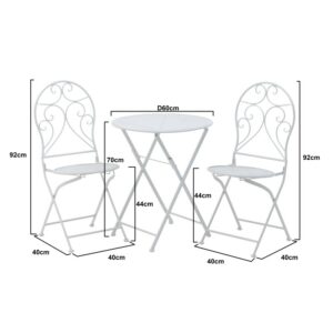 Inart Τραπέζι Με 2 Καρέκλες Μεταλλικό Δ60x70cm - 40x40x92cm Λευκό 3-50-207-0091 - Image 6