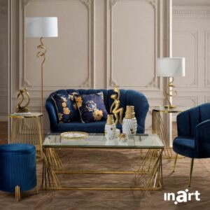INART S/2 ΤΡΑΠΕΖΑΚΙ ΜΕΤΑΛΛΙΚΟ/ΓΥΑΛΙΝΟ ΧΡΥΣΟ Δ50Χ60 | homidoo.gr