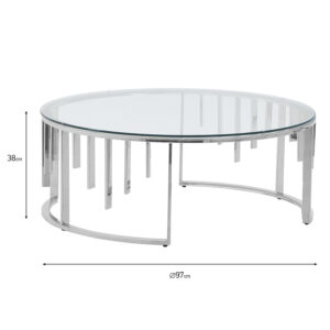 Inart Τραπέζι Σαλονιού Μεταλλικό-Γυάλινο Φ97x38cm Ασημί 3-50-529-0038 - Image 6