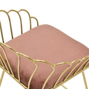 Inart Σκαμπώ Μπαρ 2 Τμχ Μεταλλικό-Βελούδινο 53x48x80-60cm Χρυσαφί-Ροζ 3-50-688-0027 - Image 6
