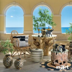 INART ΤΡΑΠΕΖΑΡΙΑ ΑΠΌ ΜΑΣΙΦ ΞΥΛΟ/ΓΥΑΛΙ NATURAL Φ90Χ75 | homidoo.gr