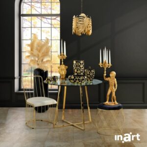 INART ΒΑΖΟ ΚΕΡΑΜΙΚΟ ΜΑΥΡΟ/ΧΡΥΣΟ 20X16X41 | homidoo.gr