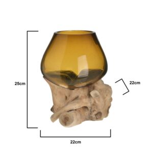 INART ΒΑΖΟ ΓΥΑΛΙΝΟ/ΞΥΛΙΝΟ NATURAL/ΜΕΛΙ 22Χ22Χ25 | homidoo.gr