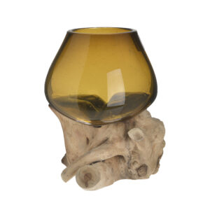 INART ΒΑΖΟ ΓΥΑΛΙΝΟ/ΞΥΛΙΝΟ NATURAL/ΜΕΛΙ 22Χ22Χ25 | homidoo.gr