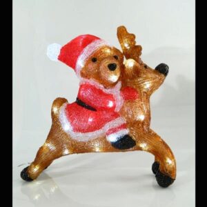 Magic Christmas Ακρυλικό Αρκουδάκι Με Ταρανδάκι 36x13x16cm 3D Με 40 Λευκά Led 600-40021 | homidoo.gr
