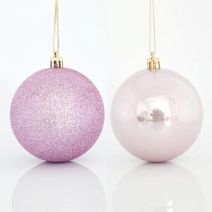 Magic Christmas Μπάλα Πλαστική Ροζ Φ8cm Σετ Με 2 Περλέ Και 4 Glitter 600-42645 | homidoo.gr