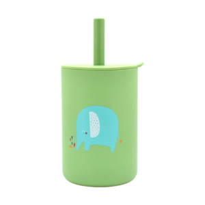 BabyLlama Ποτηράκι Σιλικόνης 160ml Με Καλαμάκι Ελεφαντάκι Λαχανί WB-015-Elefantaki