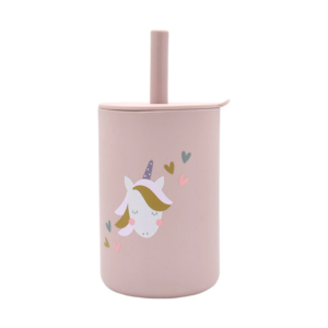 BabyLlama Ποτηράκι Σιλικόνης 160ml Με Καλαμάκι Unicorn Ροζ WB-015-Unicorn