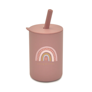 BabyLlama Ποτηράκι Σιλικόνης 160ml Με Καλαμάκι 'Ουράνιο Τόξο' Ροζ WB-015-Rainbow