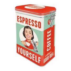 Nostalgic Μεταλλικό Κουτί Καπάκι Με Κλιπ 18x10x7.5cm 1.3lt  Say it 50's Espresso Yourself 31104 | homidoo.gr