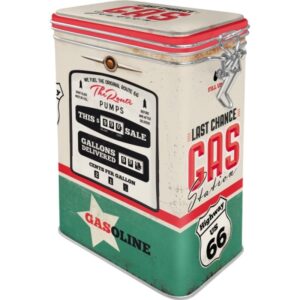 Nostalgic Μεταλλικό Κουτί Καπάκι Με Κλιπ 18x10x7.5cm 1.3lt  Route 66 Gas Station 31113 | homidoo.gr