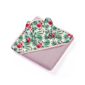 BabyOno Βαμβακερή Πετσέτα Μπάνιου Με 3D Κουκούλα 100x100cm Με Τροπικά Λουλούδια Ροζ BN939