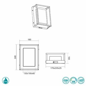 Trio Lighting Φωτιστικό Επιτοίχιο Απλίκα 24x18x10cm Witham LED 10.5W 2300K-3000K-4000K 1100lm IP54 Ανθρακί 277860142 - Image 4