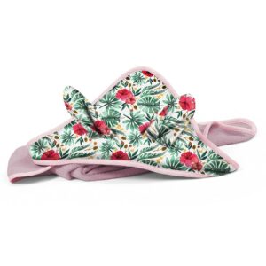 BabyOno Βαμβακερή Πετσέτα Μπάνιου Με 3D Κουκούλα 100x100cm Με Τροπικά Λουλούδια Ροζ BN939 - Image 2