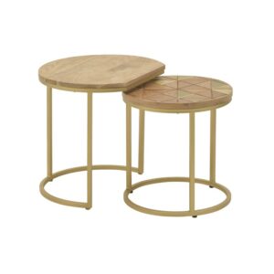 INART S/2 ΖΙΓΚΟΝ ΜΕΤΑΛΛΙΚΟ/ΞΥΛΙΝΟ ΧΡΥΣΟ/NATURAL 45Χ40Χ45 | homidoo.gr