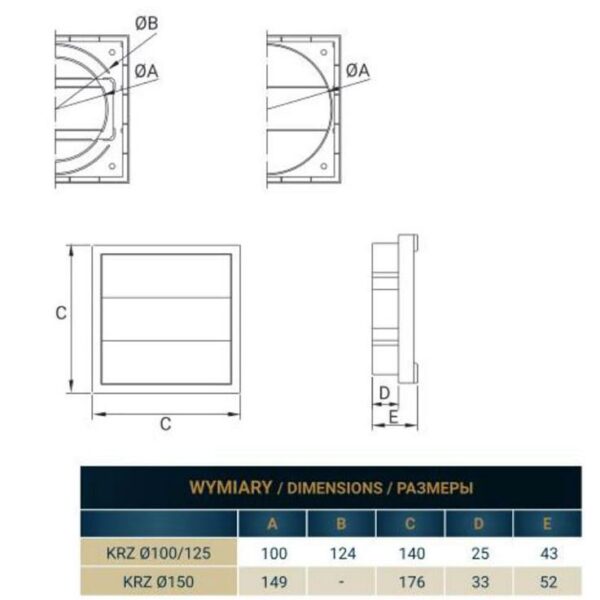 Dospel Περσίδα Βαρύτητος Τετράγωνη KRZ Φ100-125 Λευκή 007-0181 - Image 2