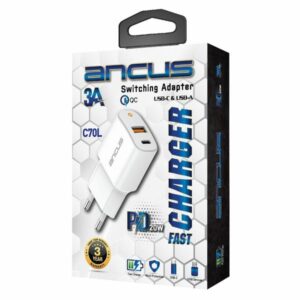 Ancus Φορτιστής Ταξιδίου Dual Fast Charge USB-A Και USB-C QC3.0 PD 20W Λευκό C70L - Image 3