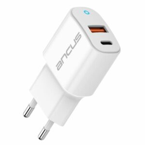Ancus Φορτιστής Ταξιδίου Dual Fast Charge USB-A Και USB-C QC3.0 PD 20W Λευκό C70L