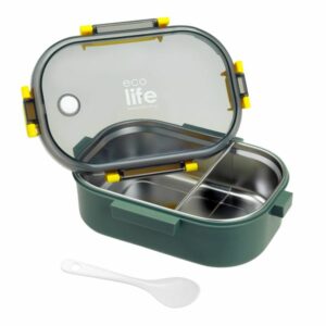 Ecolife Φαγητοδοχείο 900ml Με Χώρισμα Forest Green 33-BO-9067 - Image 2