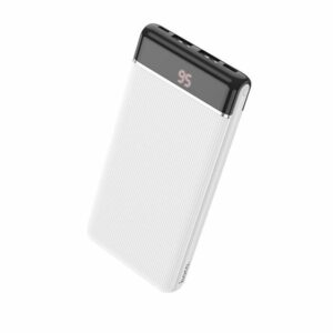 Hoco Power Bank 10000mAh Με 2 Εξόδους USB-A Και 1 USB-C Οθόνη Ένδειξης Λευκό J59A